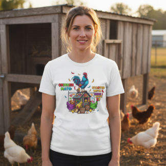 Chicken Math Started With A Hatch Tee | Rooster Coop Illustration on shown Chicken Lovers t-shirt - Front view showing the main design