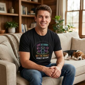Life Is Short Get The Beagle Regret Nothing t-shirt front view with adorable beagle dog graphic