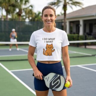 I Do What I Want Cat Crop Tee | Sassy Orange Kitty Graphic on shown Cat Lovers t-shirt - Front view showing the main design