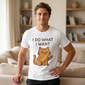 I Do What I Want Cat T-Shirt | Funny Orange Tabby Tee on shown Cat Lovers t-shirt - Front view showing the main design