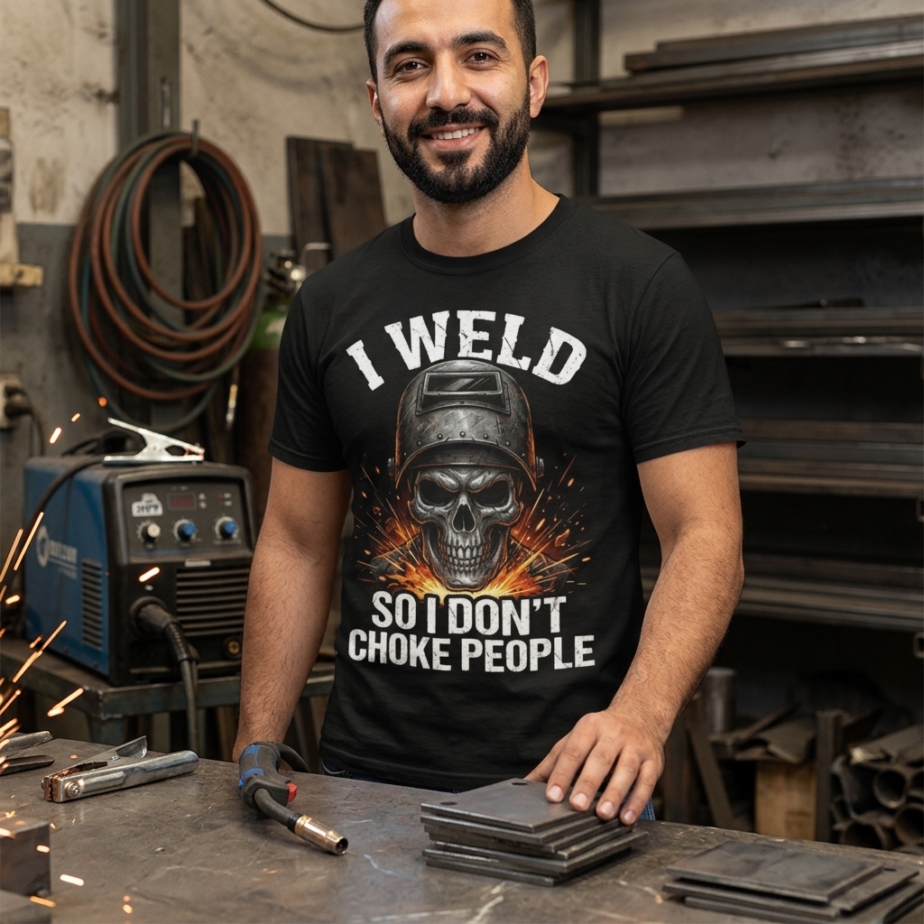 I Weld So I Don't Choke People Welding Skull T-Shirt | Welder Funny Tee lifestyle photo