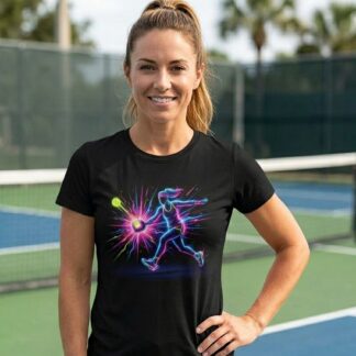 design on front Neon Pickleball Player Graphic Tee — paddle graphic tee by Art Outbreak
