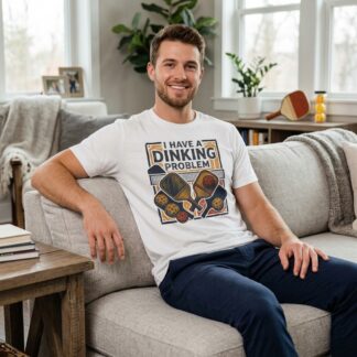 I Have a Dinking Problem T-Shirt | Funny Pickleball Paddle Design on shown Pickleball t-shirt - Front view showing the main design