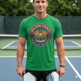 Big Dink Energy T-Shirt | Pickleball Club Emblem Design on shown Pickleball t-shirt - Front view showing the main design