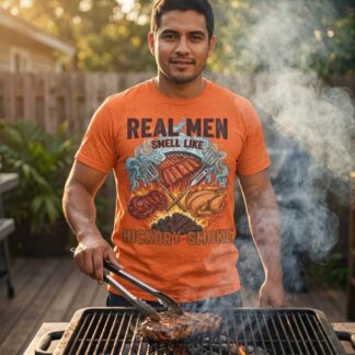 Real Men Smell Like Hickory Smoke T-Shirt | BBQ Grill Meat Smoking Design