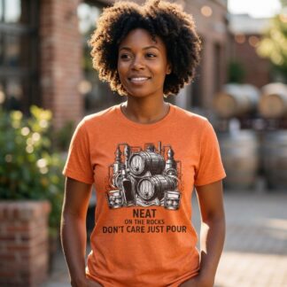 Neat on the Rocks Don't Care Just Pour T-Shirt | Whiskey Barrel Illustration