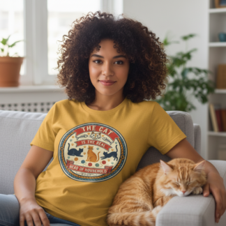 The Cat Is The Real Head of Household Tee | Funny Cat Graphic Shirt on shown Cat Lovers t-shirt - Front view showing the main design