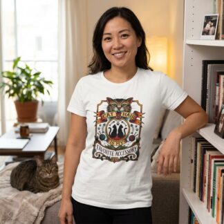 Cat Hair Is My Favorite Accessory T-Shirt | Cat Mom Dad Gift on shown Cat Lovers t-shirt - Front view showing the main design