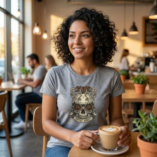 Coffee Lovers T-Shirt - Coffee Skull Steam - Multi Tee