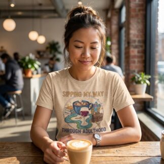 Sipping My Way Through Adulthood Tee | Coffee & Wine Illustration Shirt