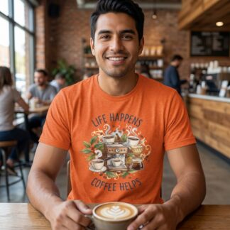 Lifestyle mockup for Life Happens Coffee Helps T-Shirt