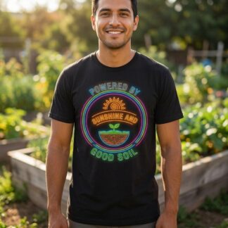 Powered by Sunshine and Good Soil Tee | Neon Plant Graphic