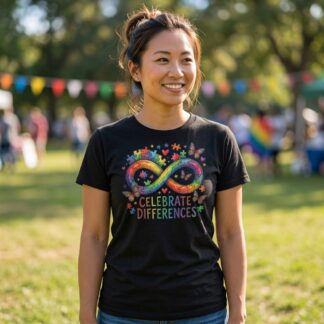 Celebrate Differences T-Shirt | Rainbow Autism Infinity Puzzle Tee
