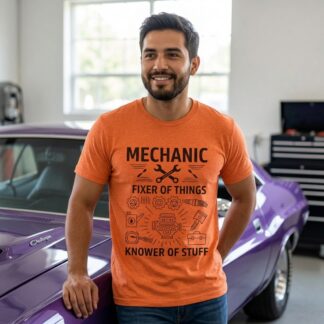 Mechanics T-Shirt - FIXER OF THINGS KNOWER OF STUFF - Tool Icons Graphic Tee lifestyle photo