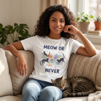 Meow or Never Cat Graphic Tee lifestyle photo