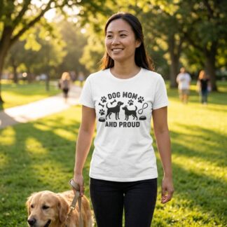 Dog Mom and Proud Tee lifestyle photo