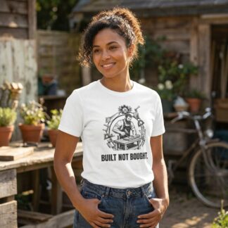 Woodworkers T-Shirt - BUILT NOT BOUGHT. - White Tee lifestyle photo
