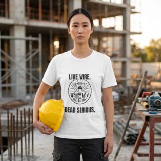 Electricians T-Shirt - LIVE WIRE. DEAD SERIOUS. - White Tee lifestyle photo