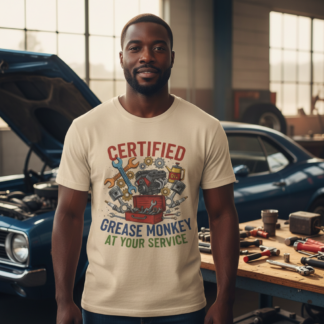Certified Grease Monkey at Your Service T-Shirt | Mechanic Toolbox Design