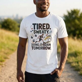 Tired Sweaty Doing It Again Tomorrow Tee lifestyle photo
