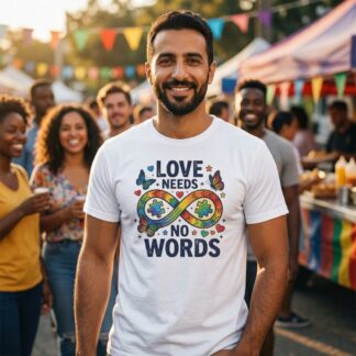 Love Needs No Words Infinity Autism Puzzle T-Shirt lifestyle photo