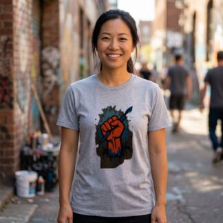 Art Outbreak Logo Raised Fist Protest Art T-Shirt lifestyle photo