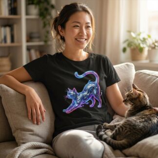 Iridescent Stretching Cat T-Shirt lifestyle photo