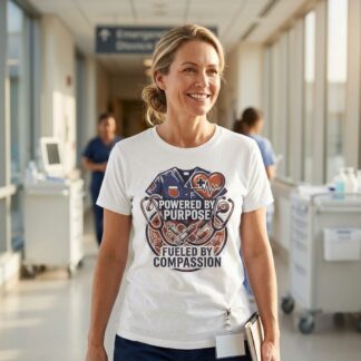 Powered by Purpose Fueled by Compassion T-Shirt lifestyle photo