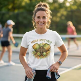 Mama Dinks Hard Pickleball Graphic Tee | Pickleball Mom Shirt lifestyle image | Art Outbreak