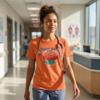 Night Shift Nurse T-Shirt | Nurse Stethoscope Bandage ECG Tee