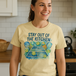 Stay Out of the Kitchen Pickleball T-Shirt | Court Zone Watercolor Design - Pickleball design