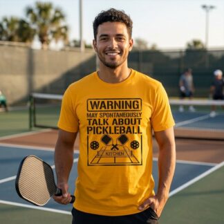 Warning May Spontaneously Talk About Pickleball T-Shirt | Court Zone Design on shown Pickleball t-shirt - Front view showing the main design