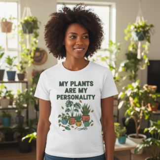 My Plants Are My Personality T-Shirt | Plant Lover Tee on shown Plant Parents t-shirt - Front view showing the main design