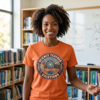 Science Teacher Solutions T-Shirt | Atom, Books & Chalkboard Graphic Tee