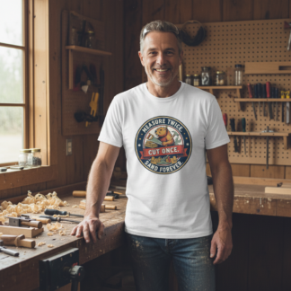 Measure Twice Cut Once woodworking tee | Cartoon beaver logo