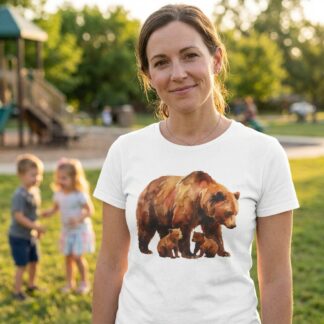 Mama Bear Cubs Watercolor T-Shirt - mama bear with cubs watercolor mother's day wildlife tee | Art Outbreak