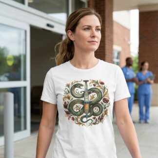 Floral Snake Caduceus Syringe Monogram Tee - floral snake caduceus syringe monogram botanical nurse tee | Art Outbreak