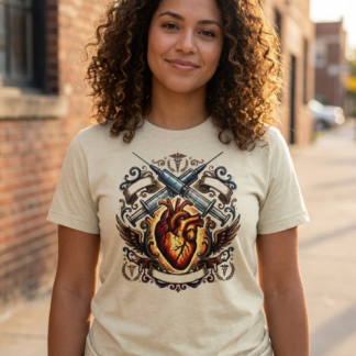 Anatomical Heart Syringes Crest Tee - anatomical heart syringes crest vintage nurse medical tee | Art Outbreak