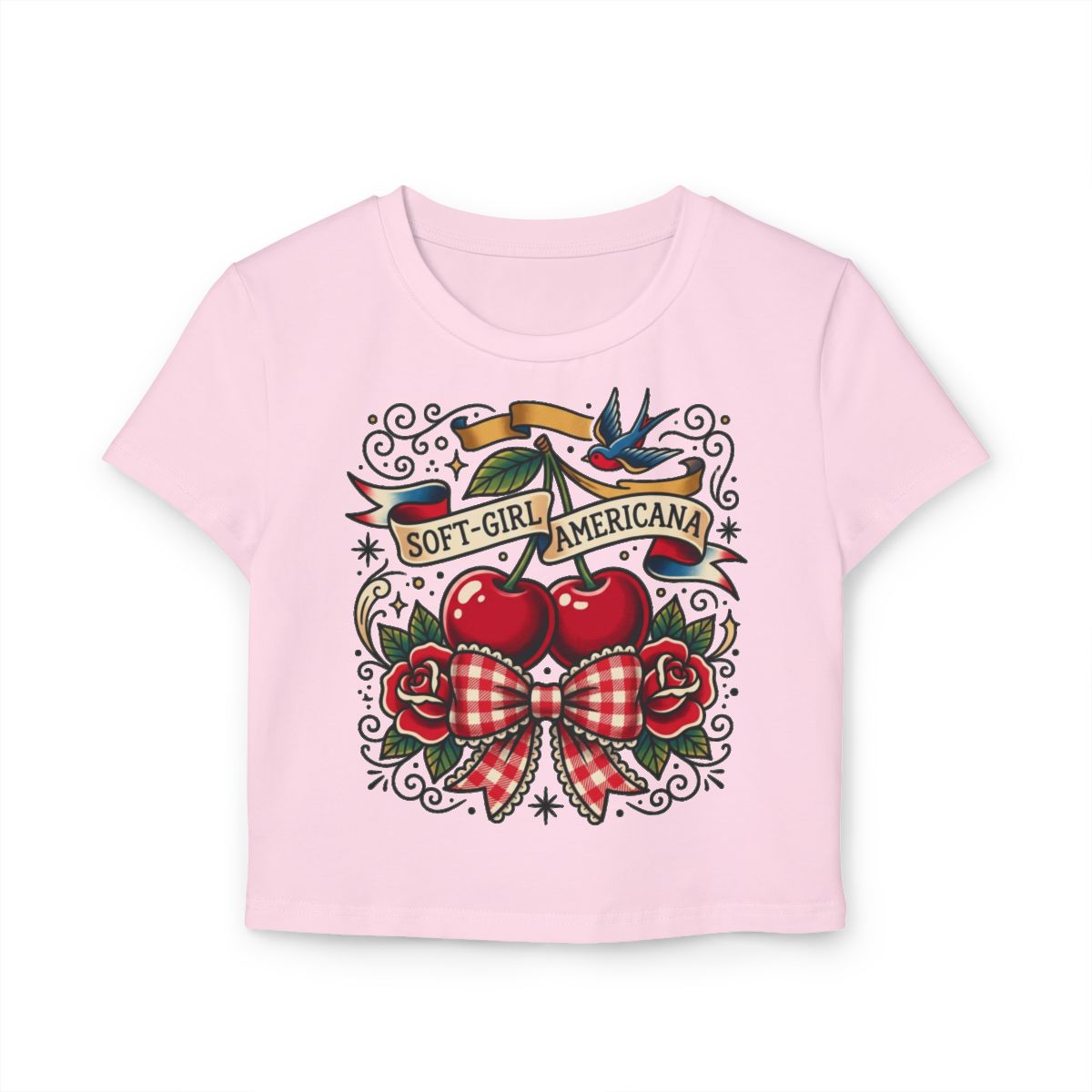 Soft-Girl Americana baby tee | Cherry tattoo design - Image 4