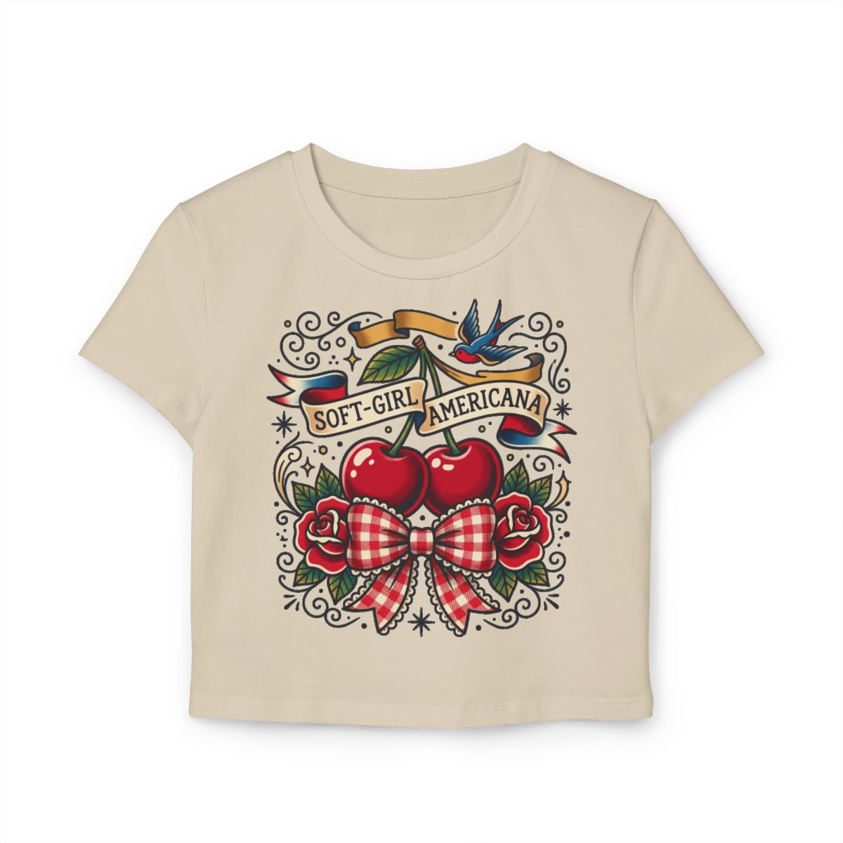 Soft-Girl Americana baby tee | Cherry tattoo design - Image 3