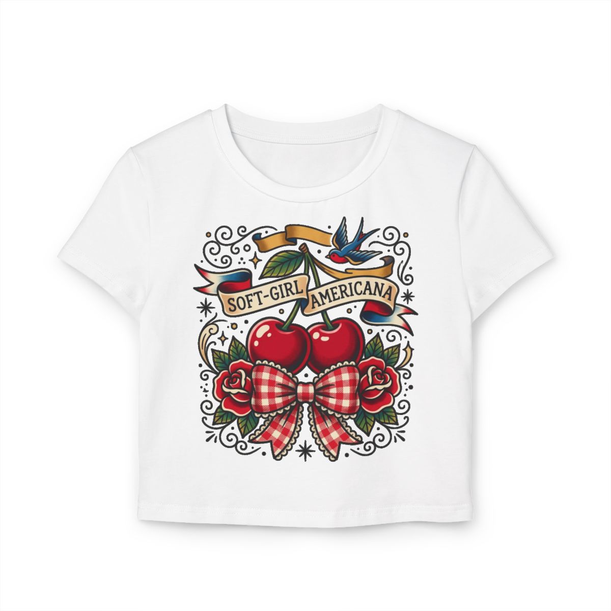 Soft-Girl Americana baby tee | Cherry tattoo design - Image 2