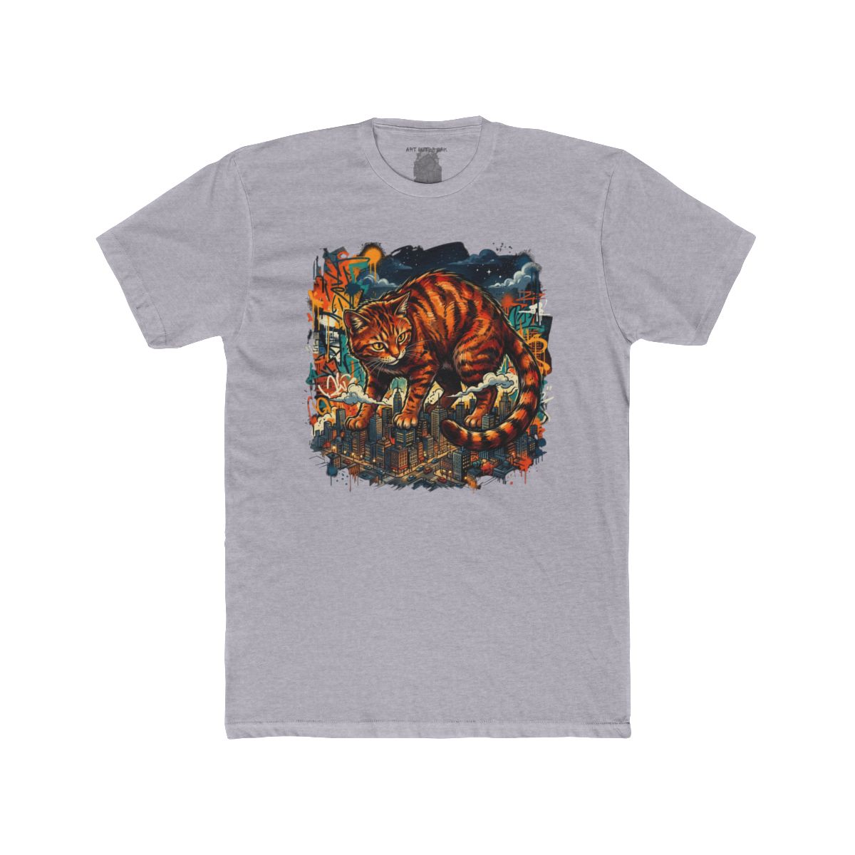 Giant Orange Tabby Cat Climbing City Rooftop T-Shirt | Urban Cat Illustration - Image 6