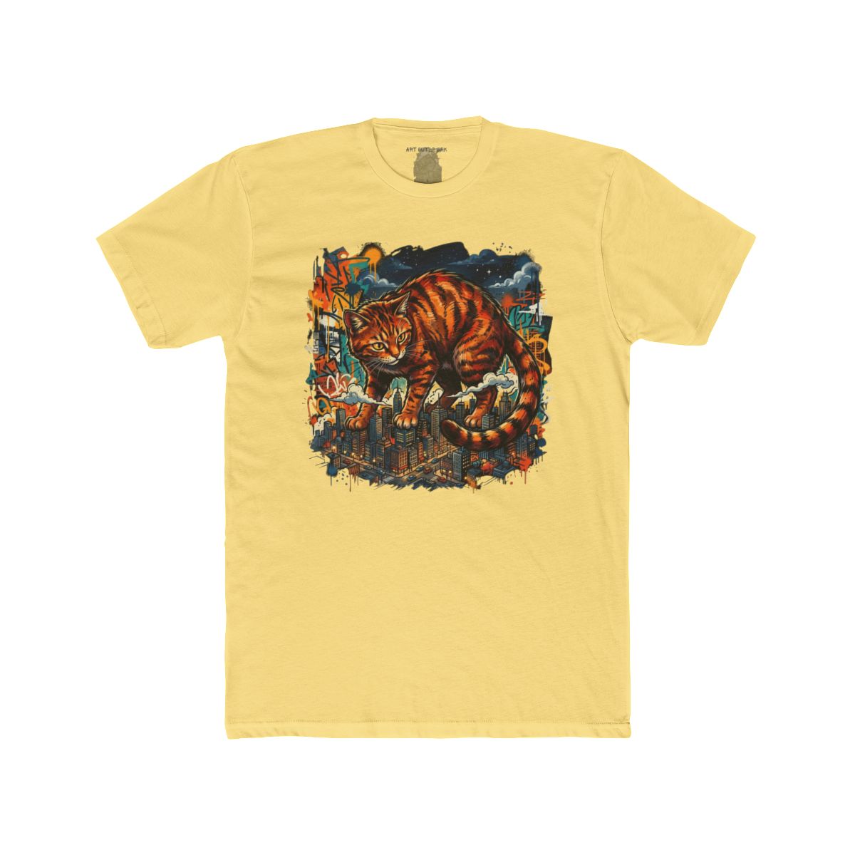 Giant Orange Tabby Cat Climbing City Rooftop T-Shirt | Urban Cat Illustration - Image 9