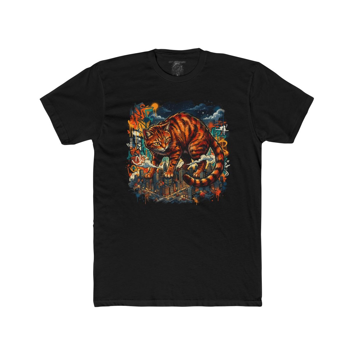 Giant Orange Tabby Cat Climbing City Rooftop T-Shirt | Urban Cat Illustration - Image 4