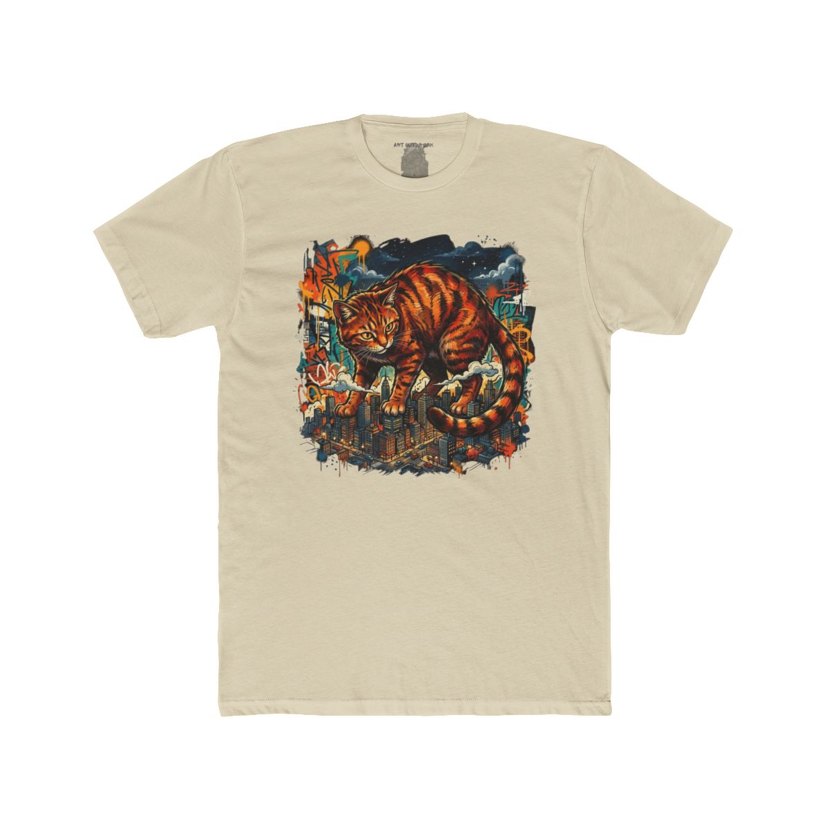 Giant Orange Tabby Cat Climbing City Rooftop T-Shirt | Urban Cat Illustration - Image 5