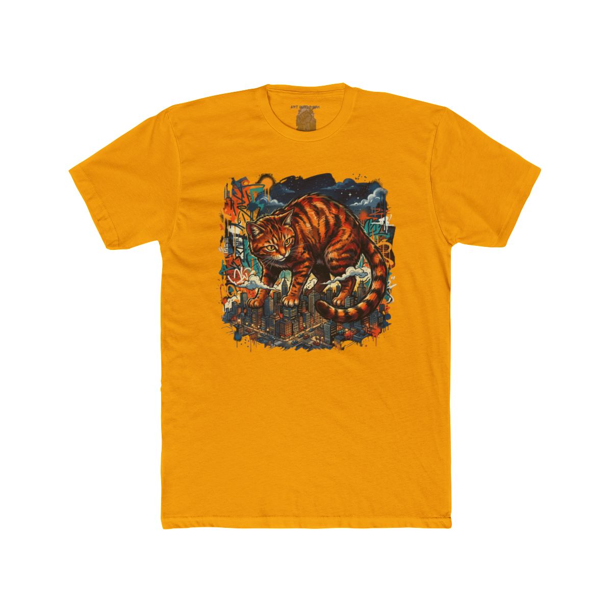 Giant Orange Tabby Cat Climbing City Rooftop T-Shirt | Urban Cat Illustration - Image 7