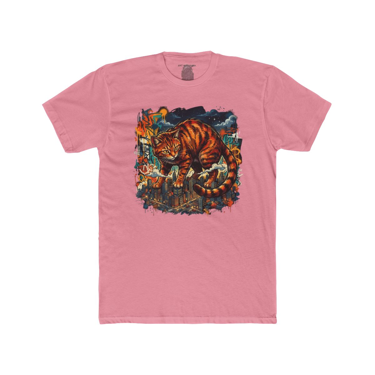 Giant Orange Tabby Cat Climbing City Rooftop T-Shirt | Urban Cat Illustration - Image 15