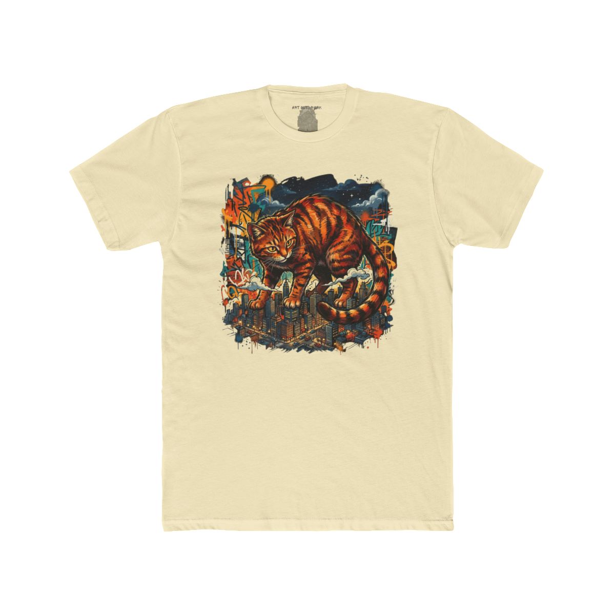 Giant Orange Tabby Cat Climbing City Rooftop T-Shirt | Urban Cat Illustration - Image 8