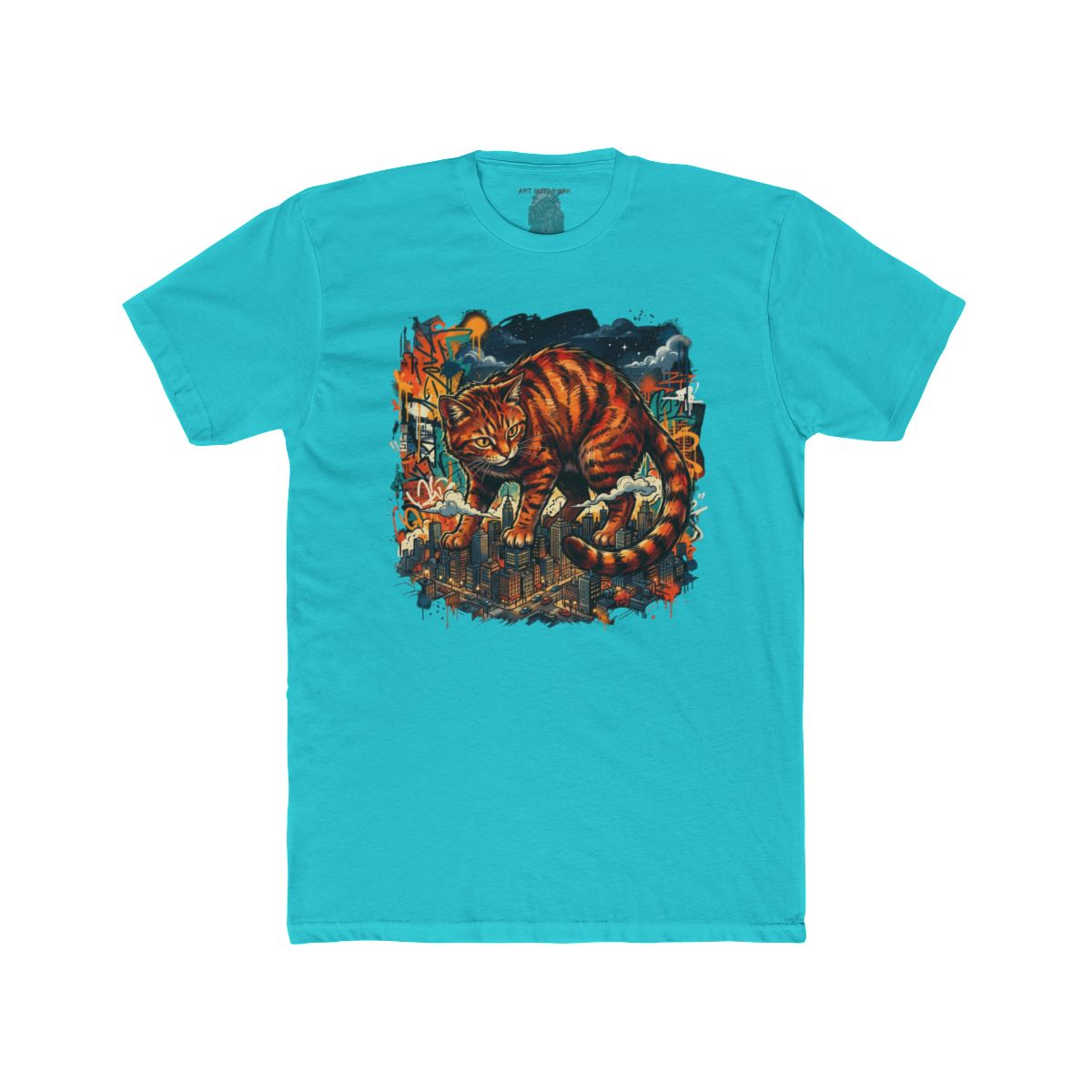Giant Orange Tabby Cat Climbing City Rooftop T-Shirt | Urban Cat Illustration - Image 11