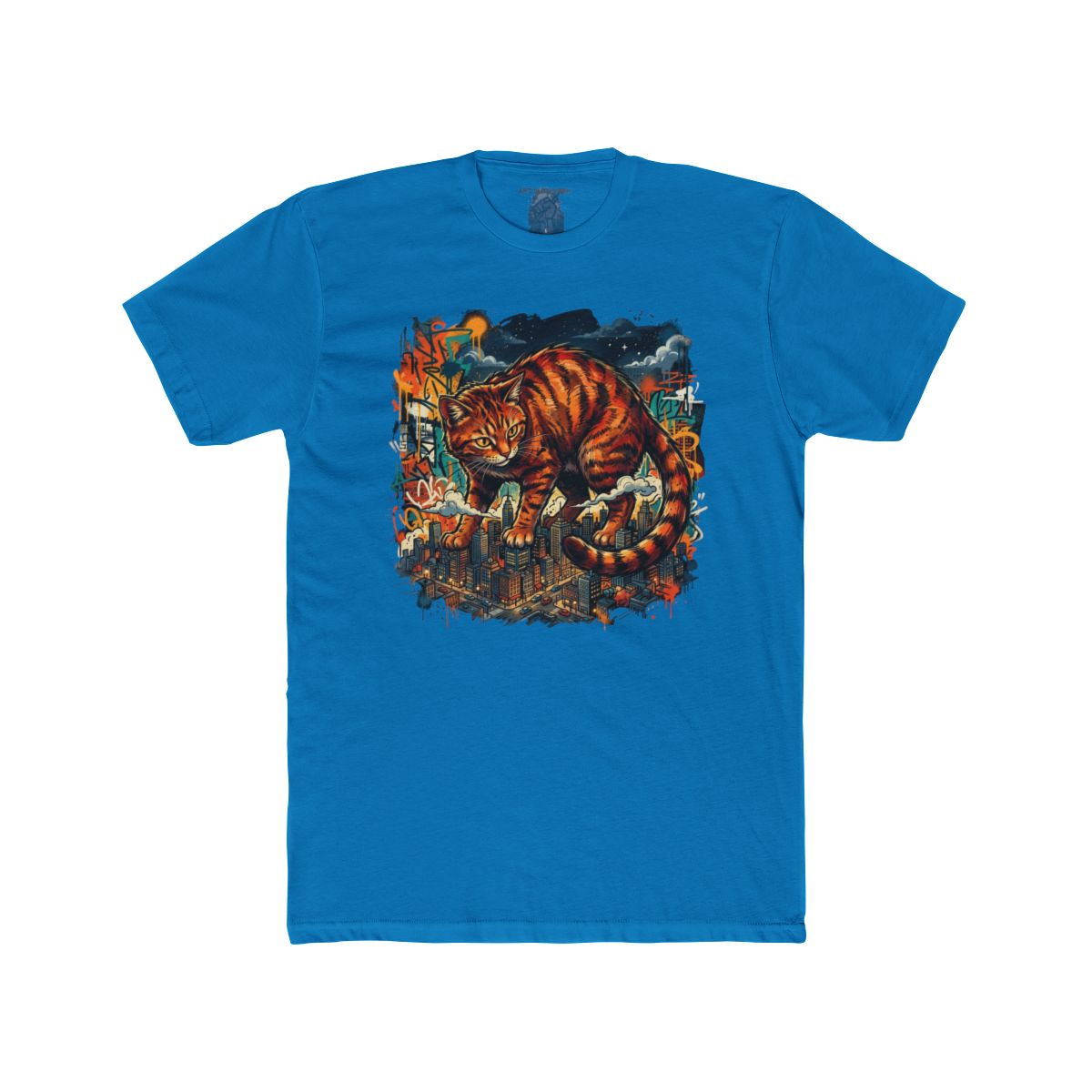 Giant Orange Tabby Cat Climbing City Rooftop T-Shirt | Urban Cat Illustration - Image 13